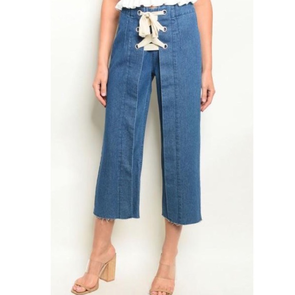 Vintage Style Lace-up Detail Denim Jeans